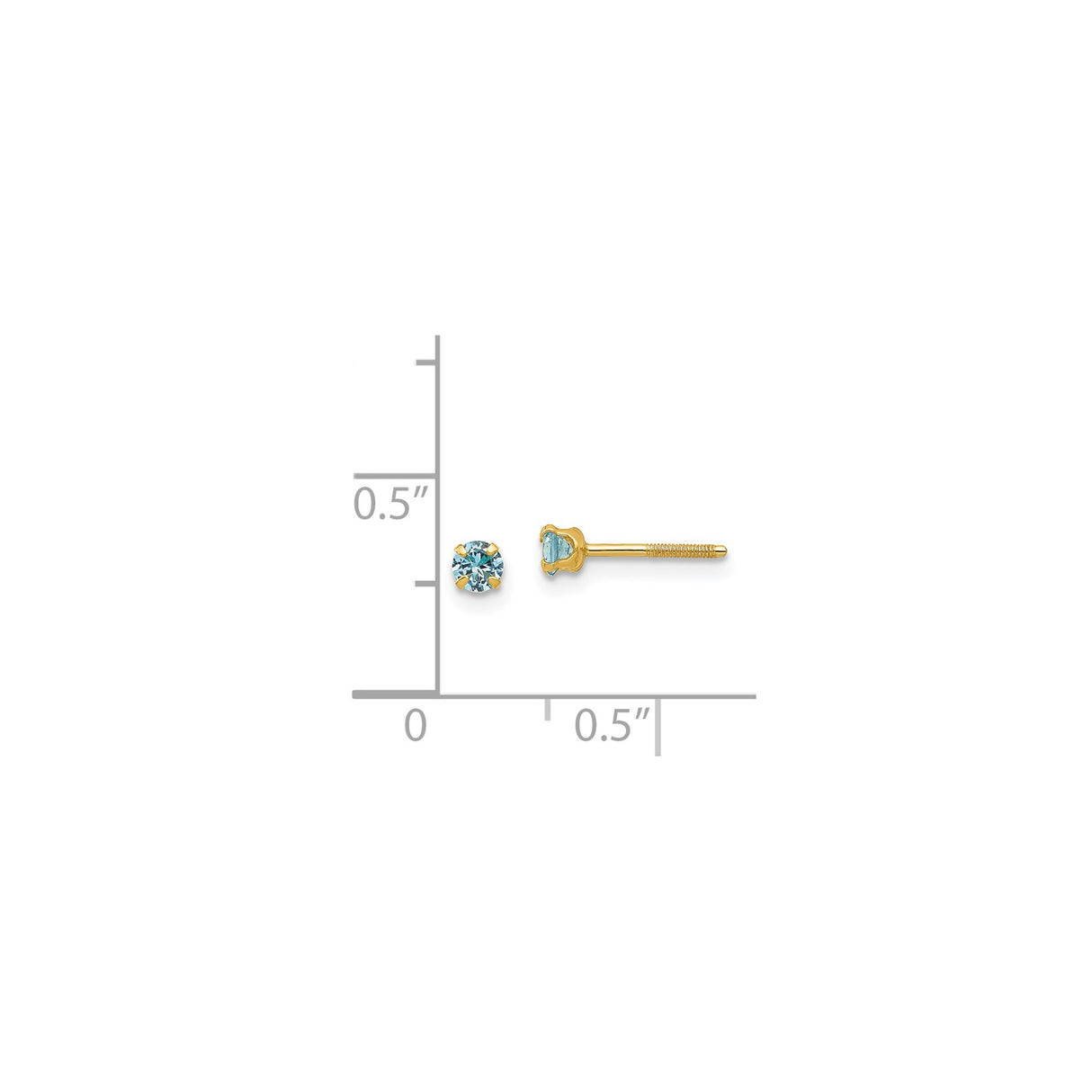 14k Yellow Gold Stud Earrings with Light Blue Created Birthstones, Minimalist Design for Women