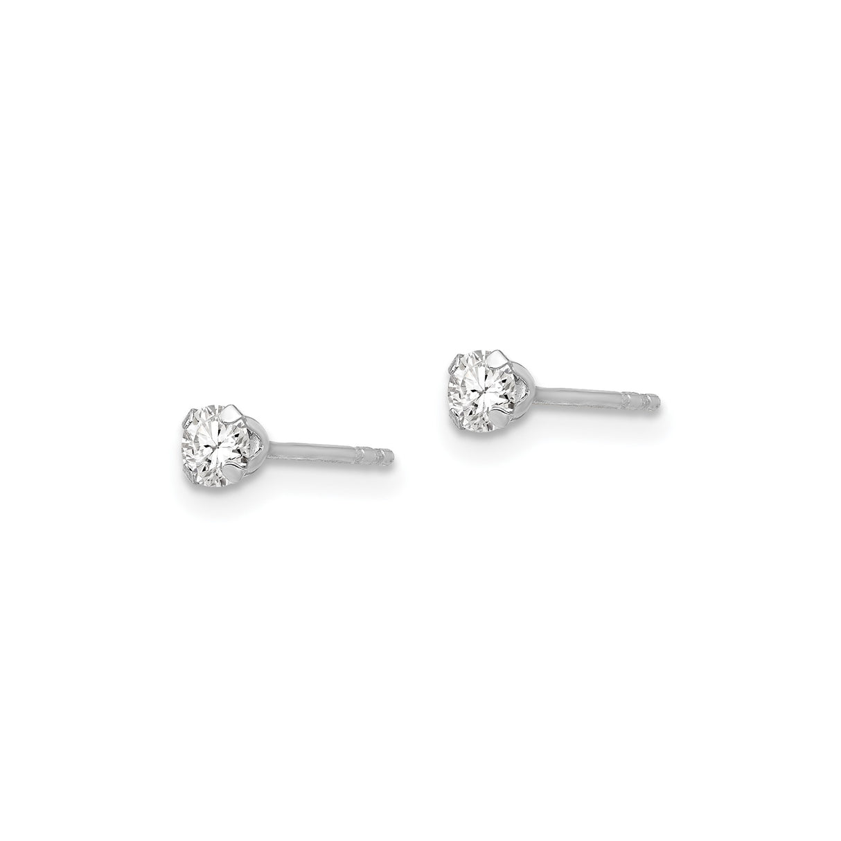 14k White Gold Stud Earrings with Round Cut Cubic Zirconia, Solitaire Prong Setting