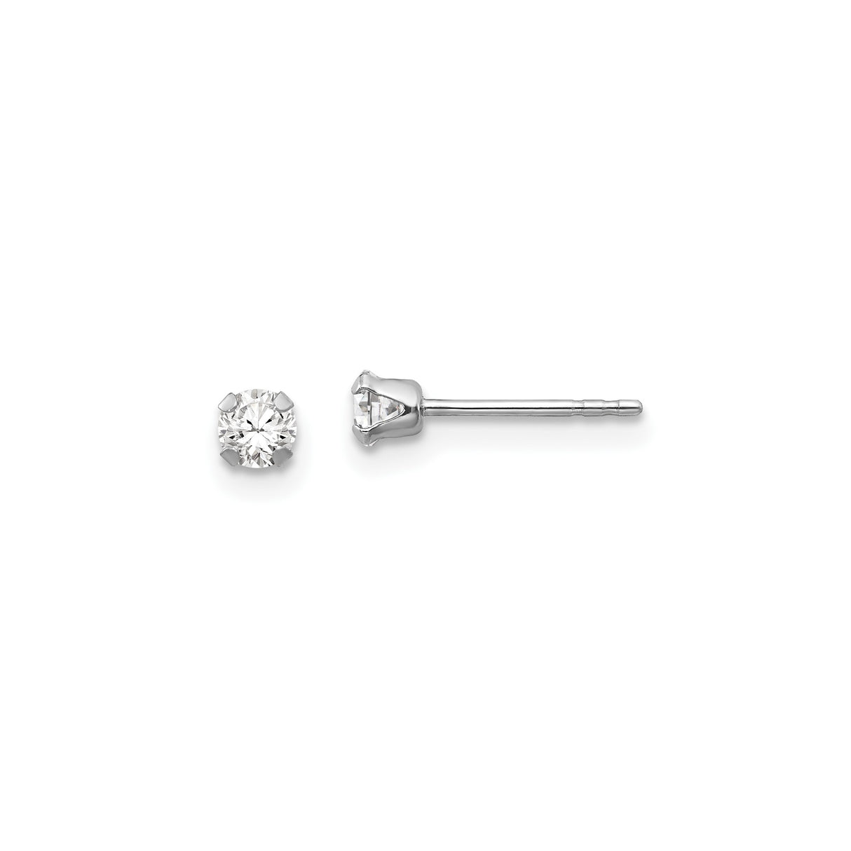 14k White Gold Stud Earrings with Round Cut Cubic Zirconia, Solitaire Prong Setting