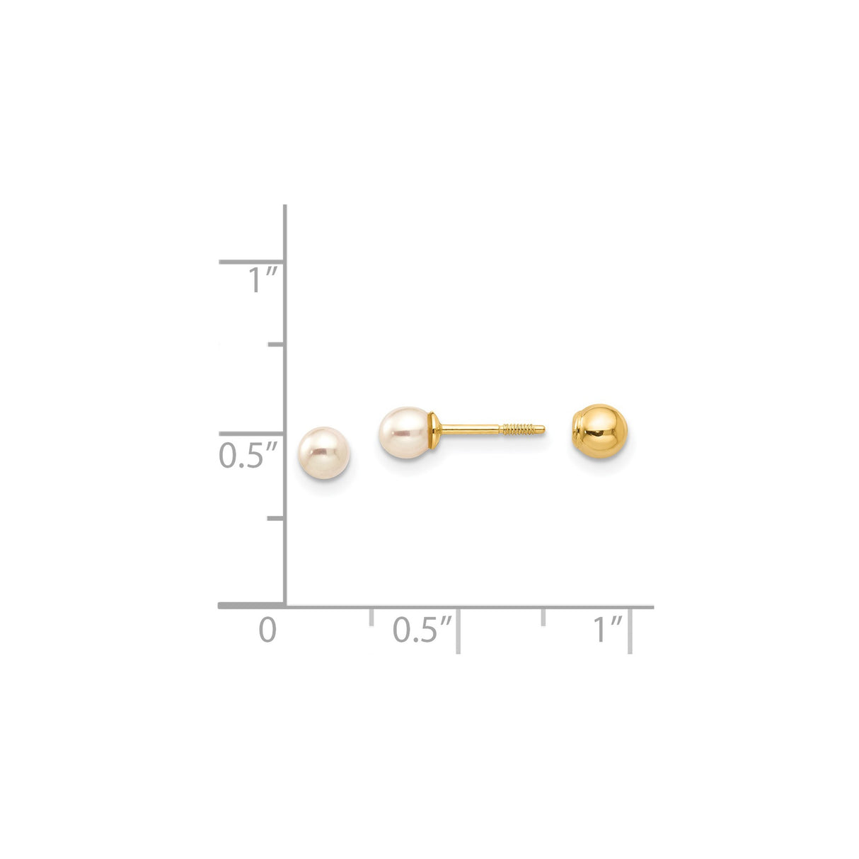14k Yellow Gold Stud Earrings with Round White Cultured Pearls, Classic Minimalist Style