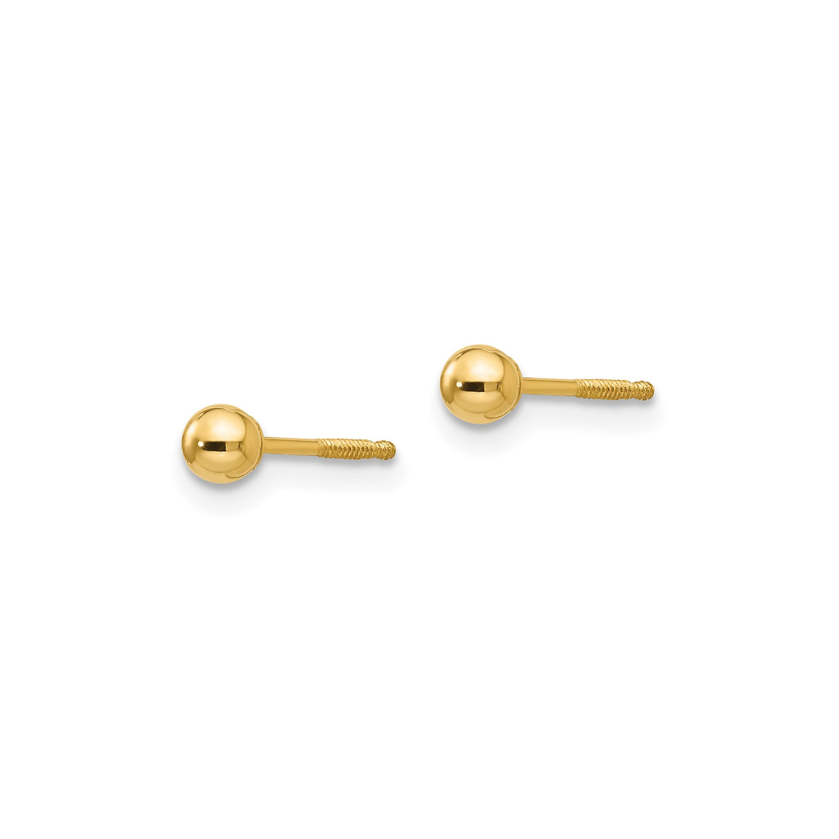 14k Yellow Gold Ball Stud Earrings, Screw-Back, Minimalist Round Design for Women or Unisex