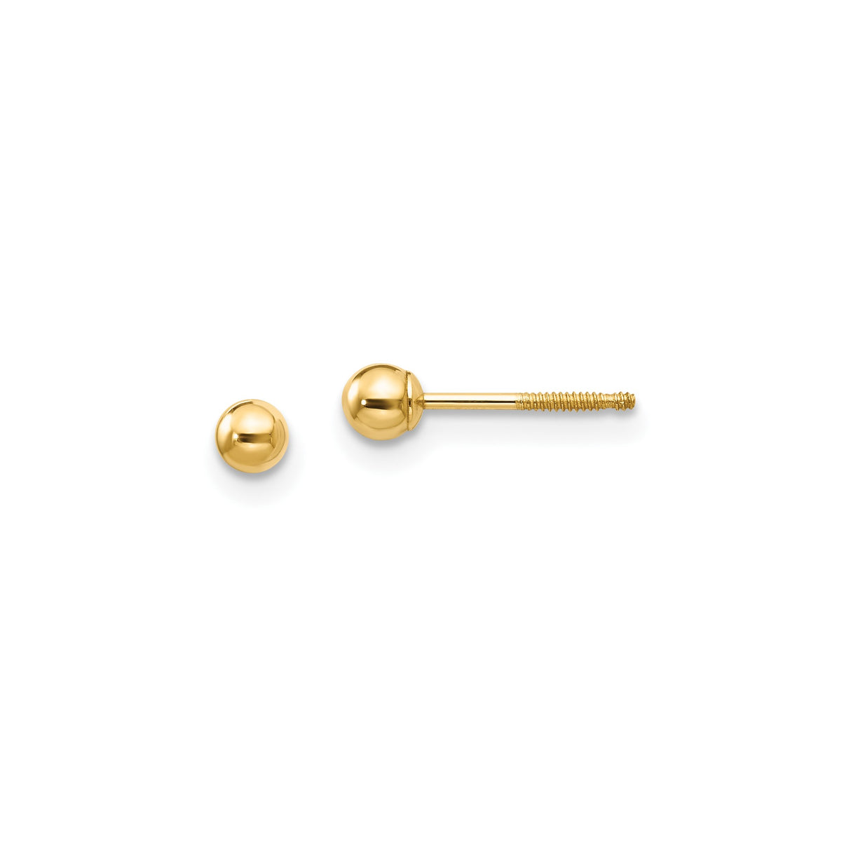 14k Yellow Gold Ball Stud Earrings, Screw-Back, Minimalist Round Design for Women or Unisex