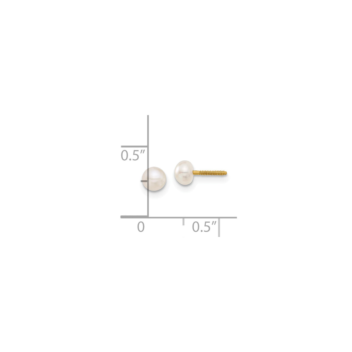 14k Yellow Gold Pearl Stud Earrings, Classic Round White Freshwater Pearls, Screw Back