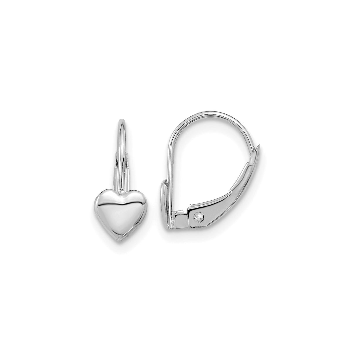 14k White Gold Heart Leverback Earrings with Polished Heart Charm for Women