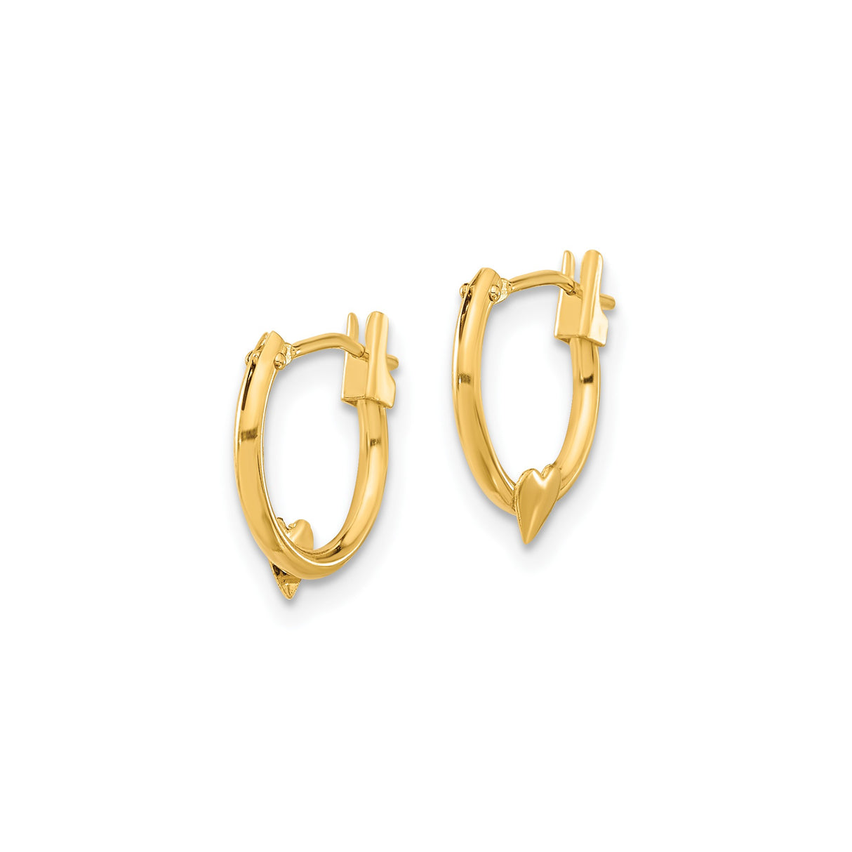 14k Yellow Gold Heart Hoop Earrings with Polished Charm, Lightweight Love-Inspired Design for Women