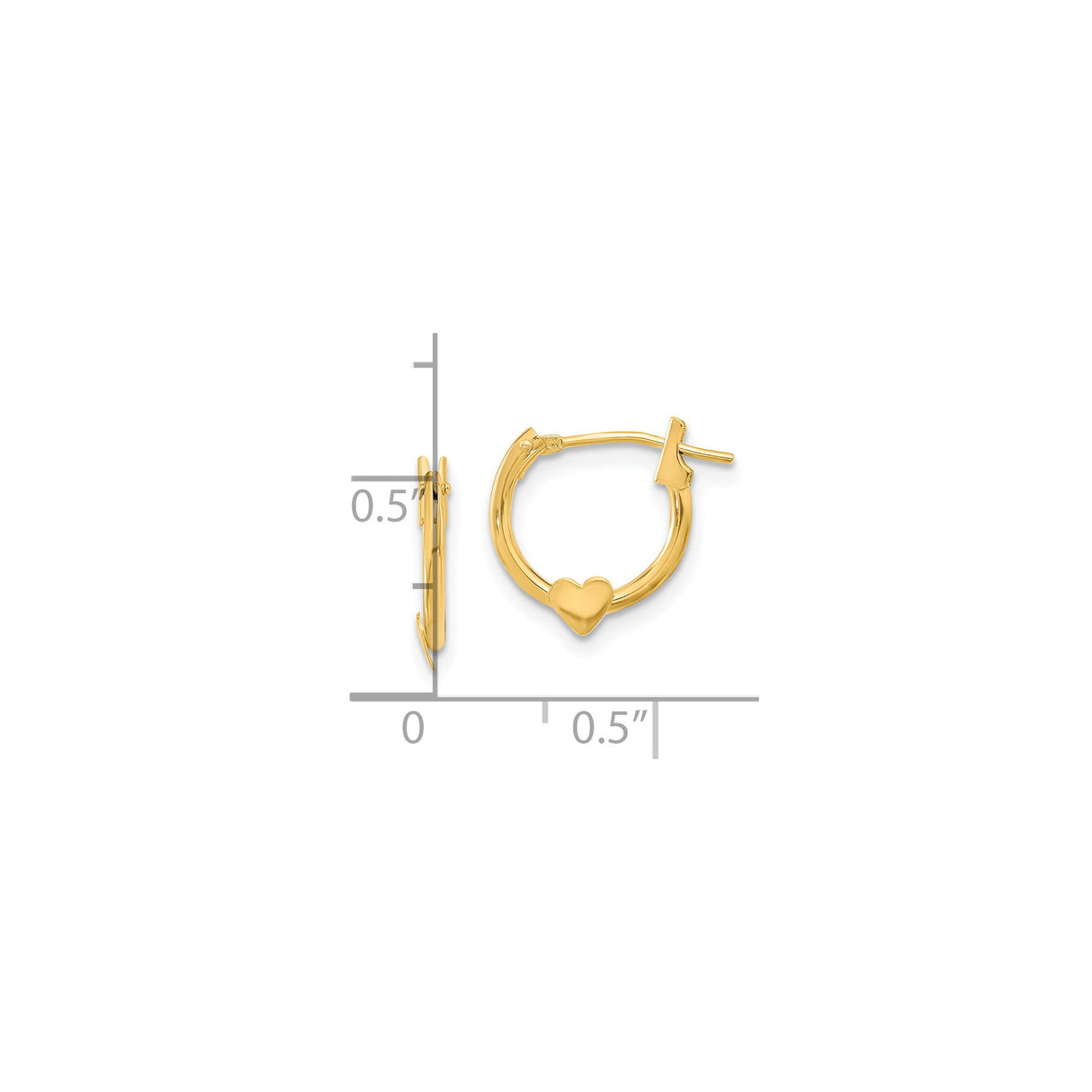 14k Yellow Gold Heart Hoop Earrings with Polished Charm, Lightweight Love-Inspired Design for Women