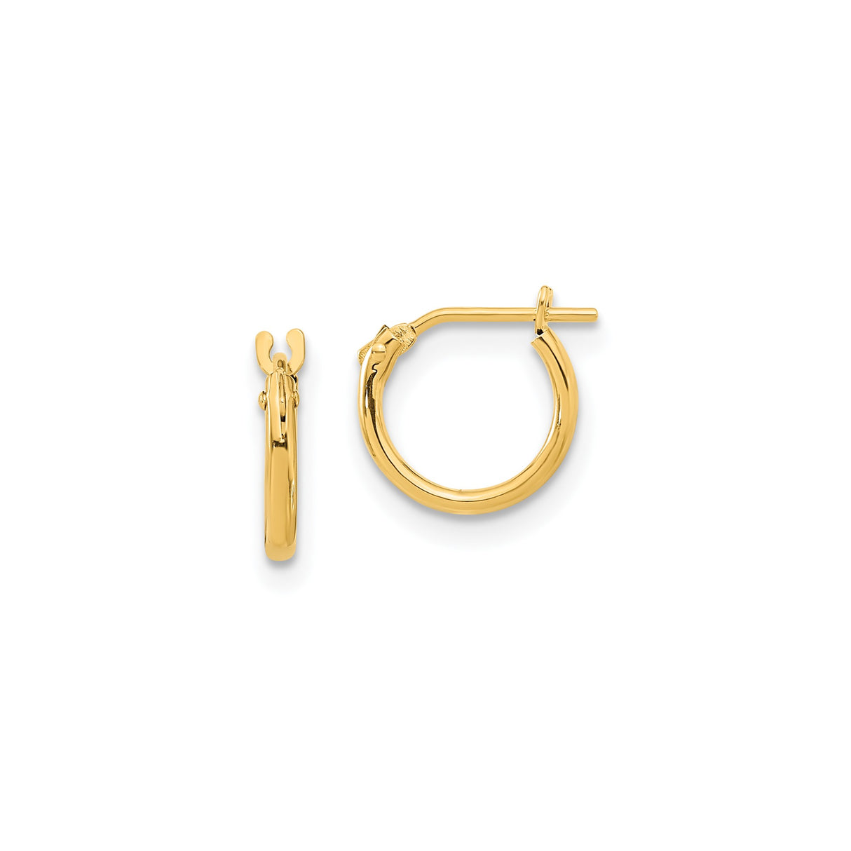 14k Yellow Gold Small Hoop Earrings, Hinged Click-Top Closure, Polished Minimalist Design for Women