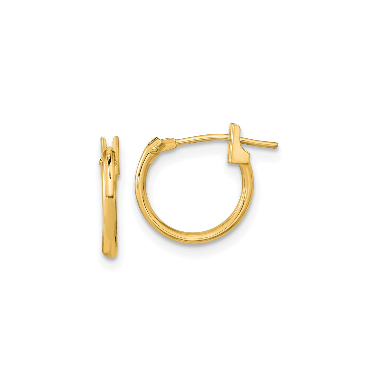 14k Yellow Gold Hoop Earrings, Small Latch Back, Polished Minimalist Style for Women