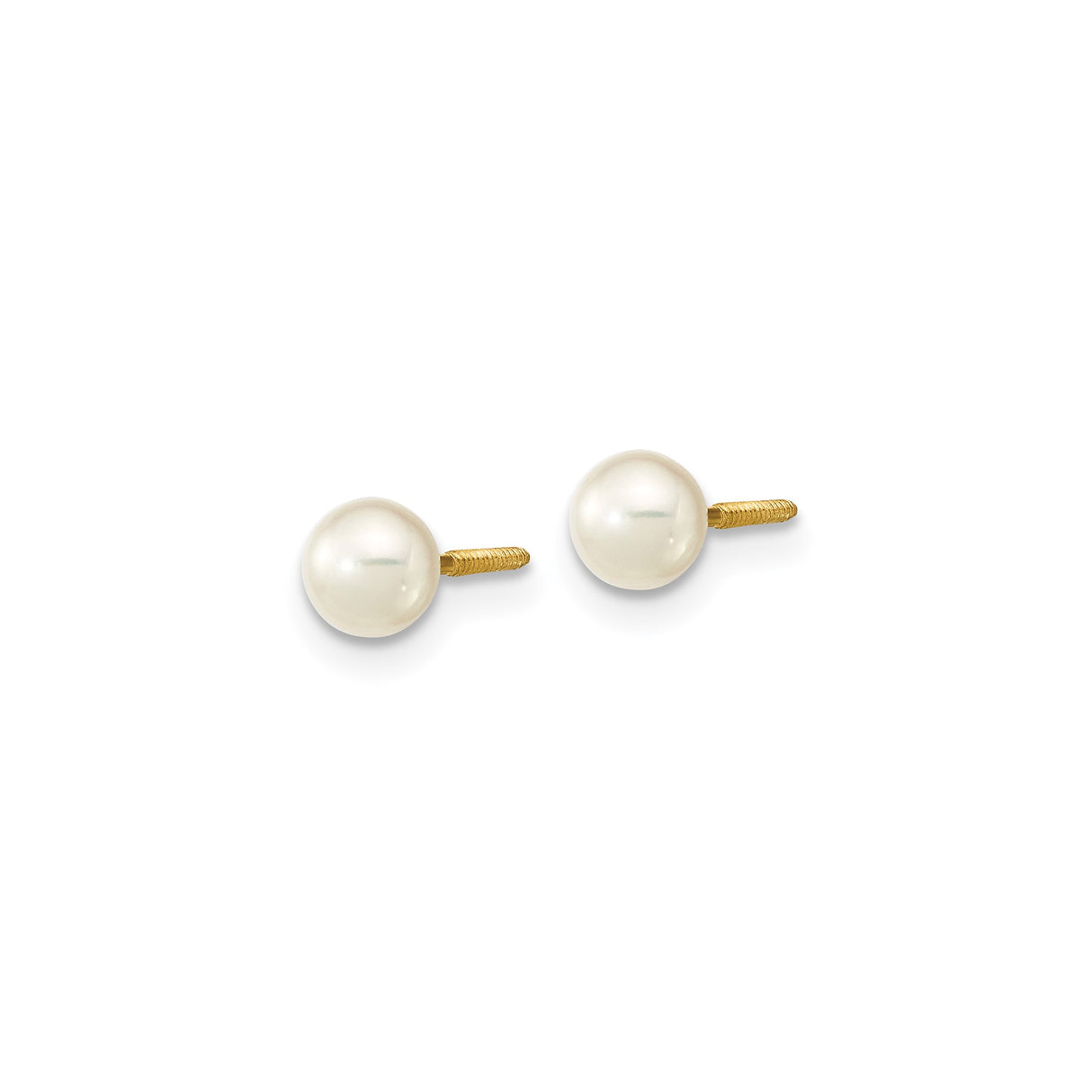 14k Yellow Gold Pearl Stud Earrings with White Cultured Pearls, Screw Back