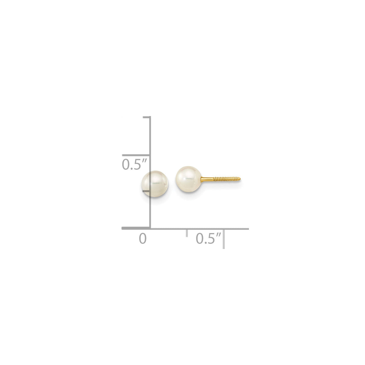 14k Yellow Gold Pearl Stud Earrings with White Cultured Pearls, Screw Back