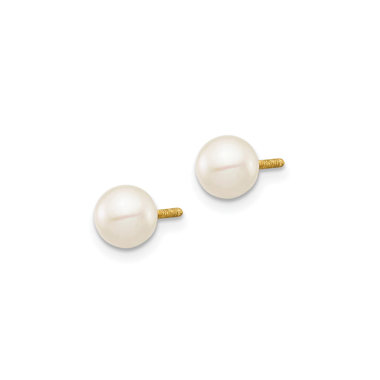 14k Yellow Gold Pearl Stud Earrings, Round White Cultured Pearl, Classic Minimalist Style