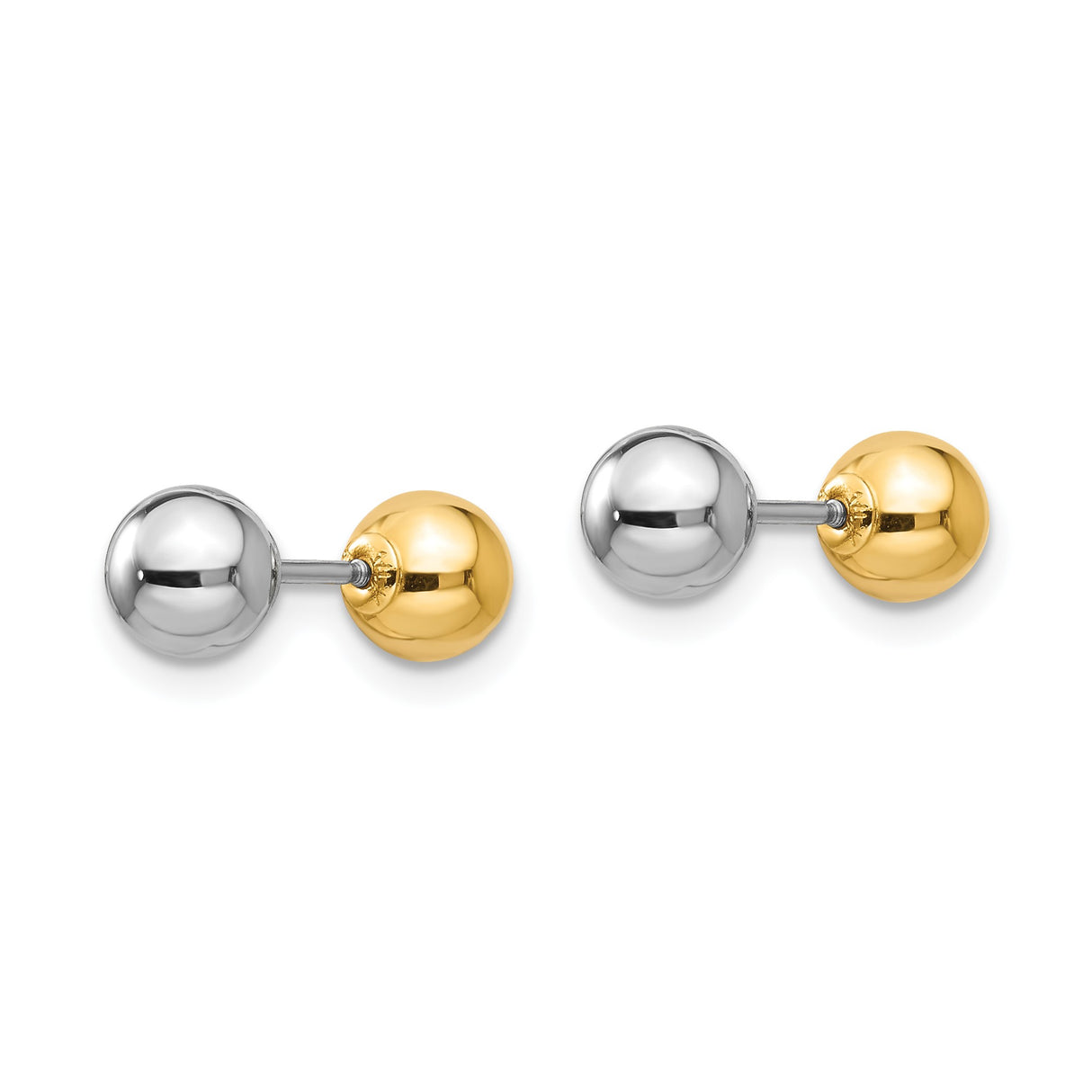 14k Two-Tone Gold Ball Stud Earrings, White and Yellow Gold Minimalist Unisex Design