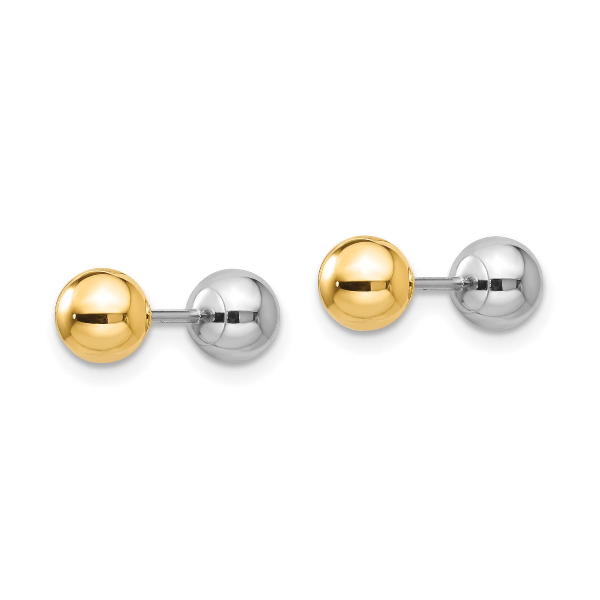 14k Two-Tone Gold Ball Stud Earrings, White and Yellow Gold Minimalist Unisex Design