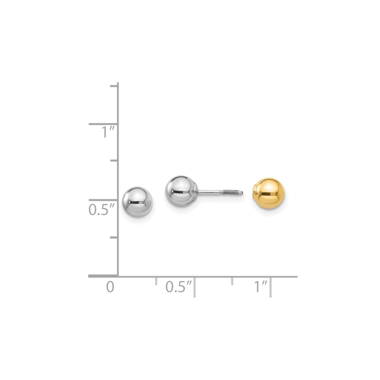 14k Two-Tone Gold Ball Stud Earrings, White and Yellow Gold Minimalist Unisex Design