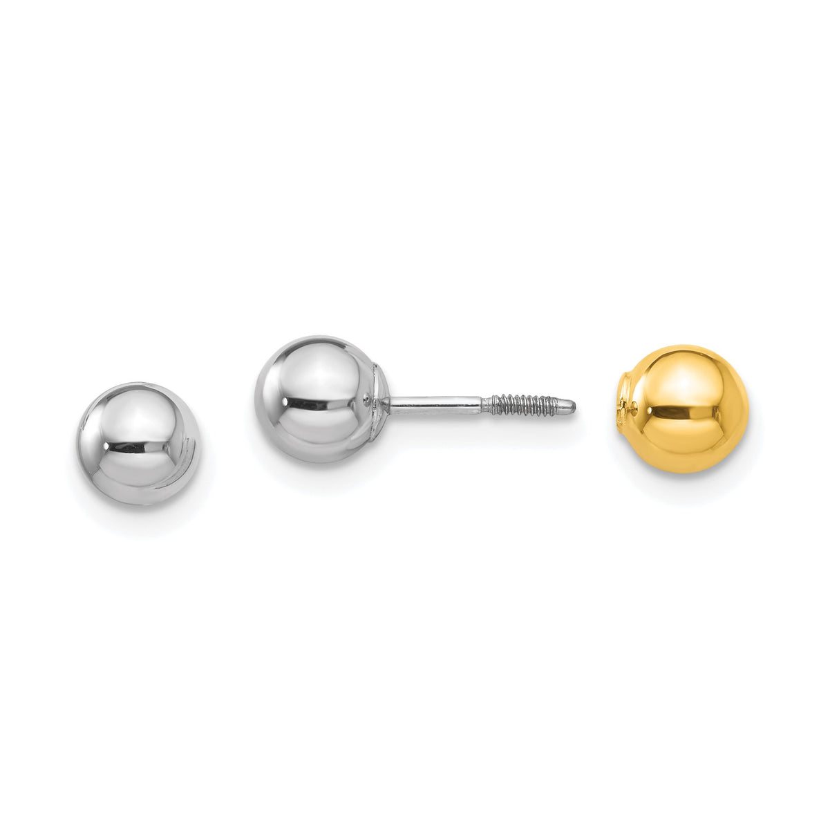 14k Two-Tone Gold Ball Stud Earrings, White and Yellow Gold Minimalist Unisex Design