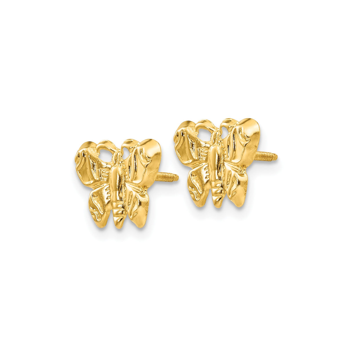 14k Yellow Gold Butterfly Stud Earrings with Screw Back, Delicate Nature-Inspired Design