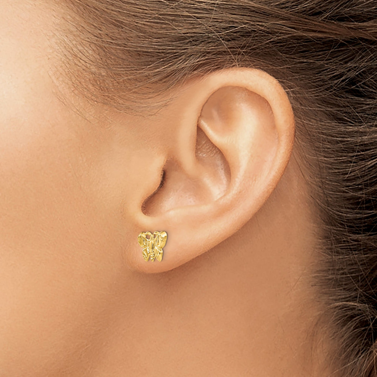 14k Yellow Gold Butterfly Stud Earrings with Screw Back, Delicate Nature-Inspired Design