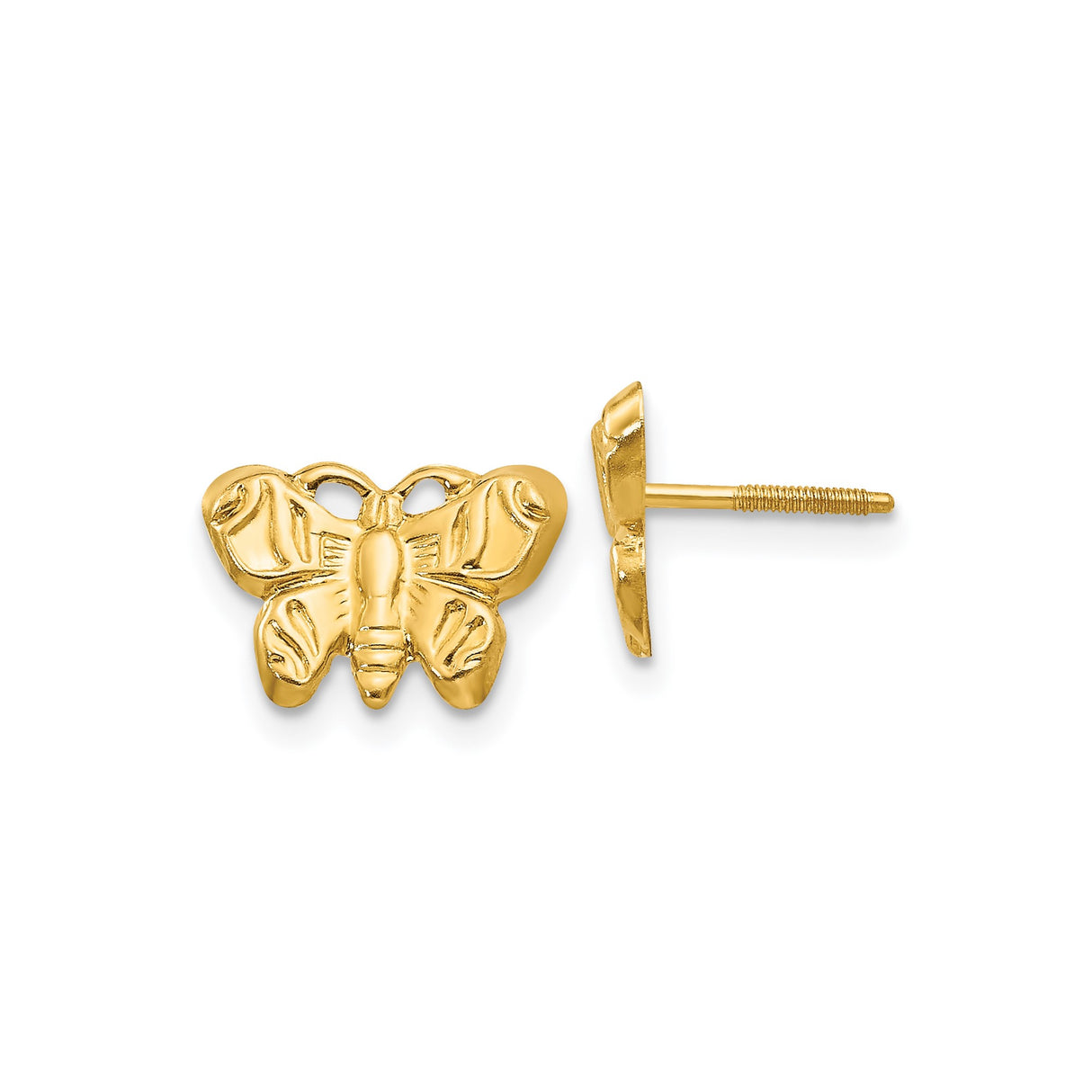 14k Yellow Gold Butterfly Stud Earrings with Screw Back, Delicate Nature-Inspired Design