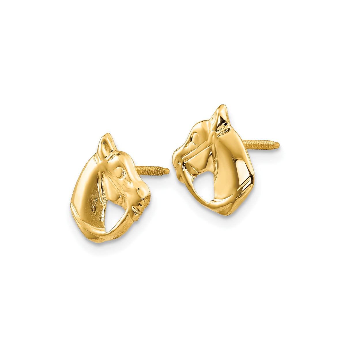 14k Yellow Gold Horse Head Stud Earrings, Equestrian Animal Design for Women