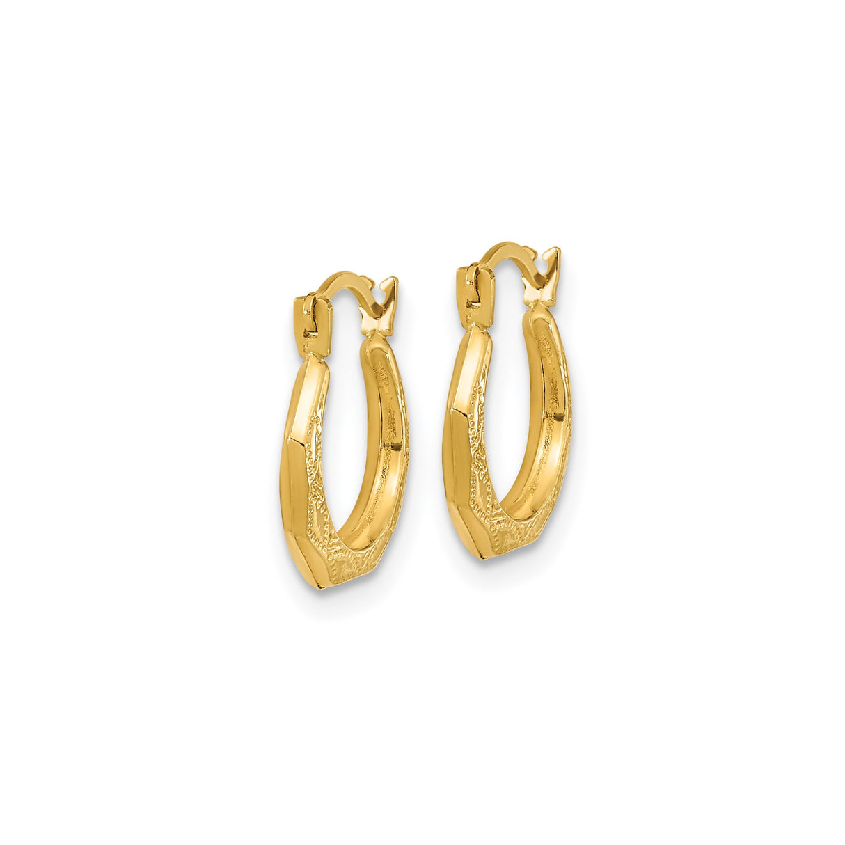 14k Yellow Gold Hoop Earrings with Octagonal Shape and Textured Beaded Design