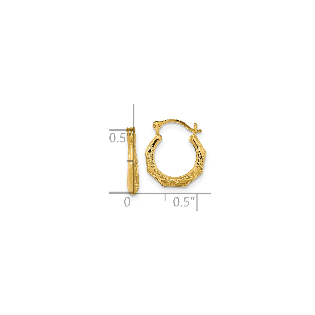 14k Yellow Gold Hoop Earrings with Octagonal Shape and Textured Beaded Design