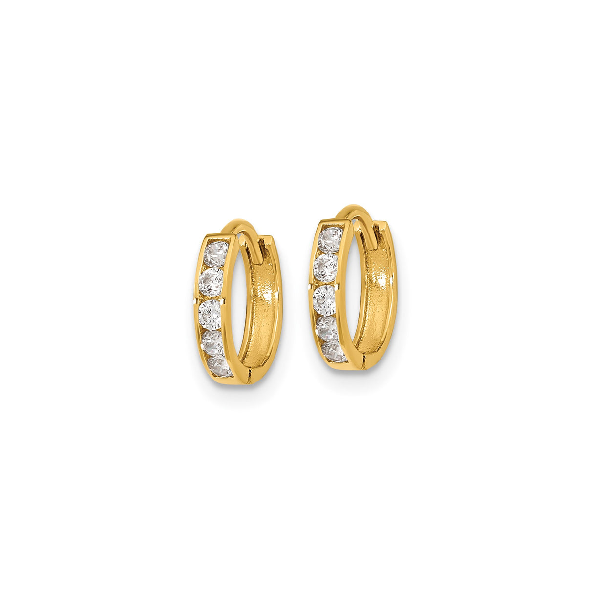 14k Yellow Gold Huggie Hoop Earrings with Cubic Zirconia, Channel Set, Modern Design