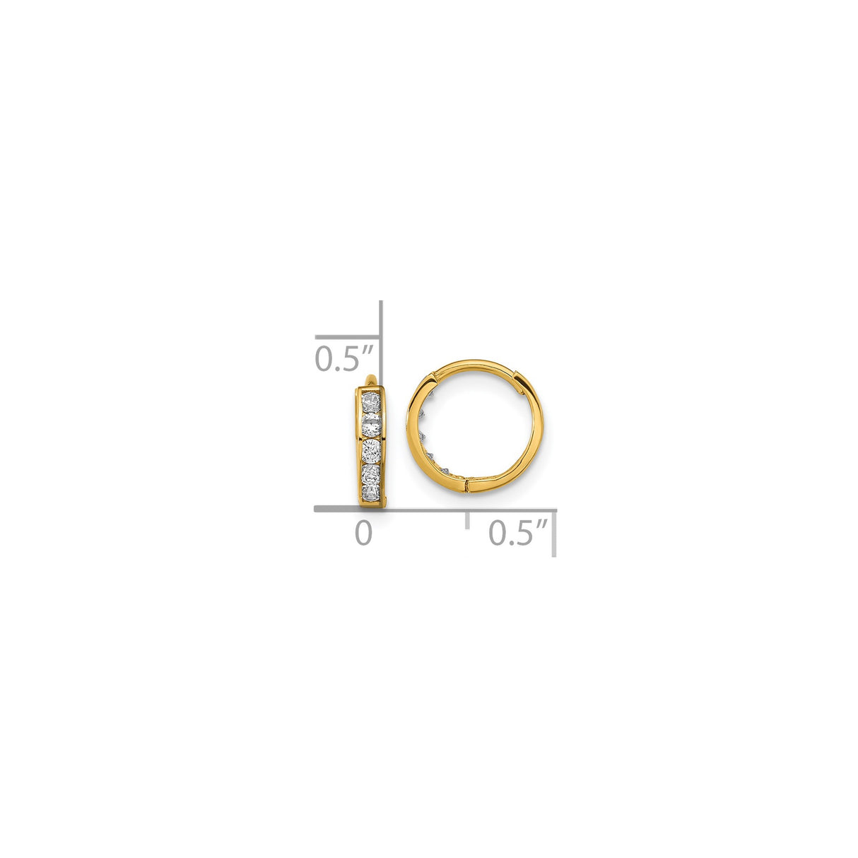 14k Yellow Gold Huggie Hoop Earrings with Cubic Zirconia, Channel Set, Modern Design