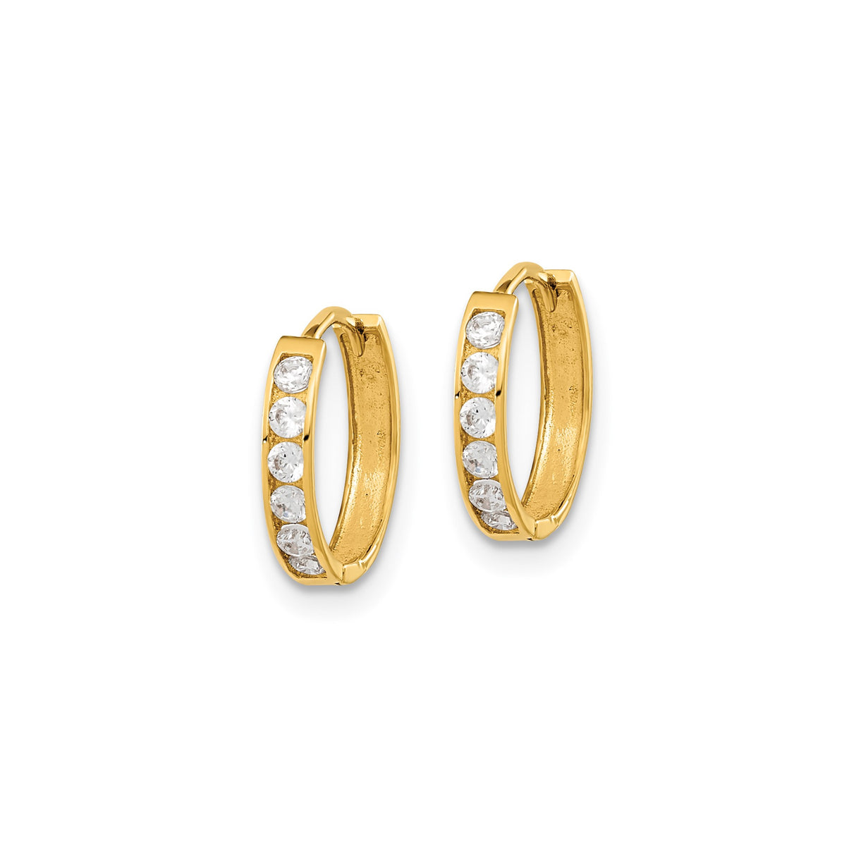 14k Yellow Gold Hoop Earrings with Channel Set Cubic Zirconia, Lightweight Classic Style for Women