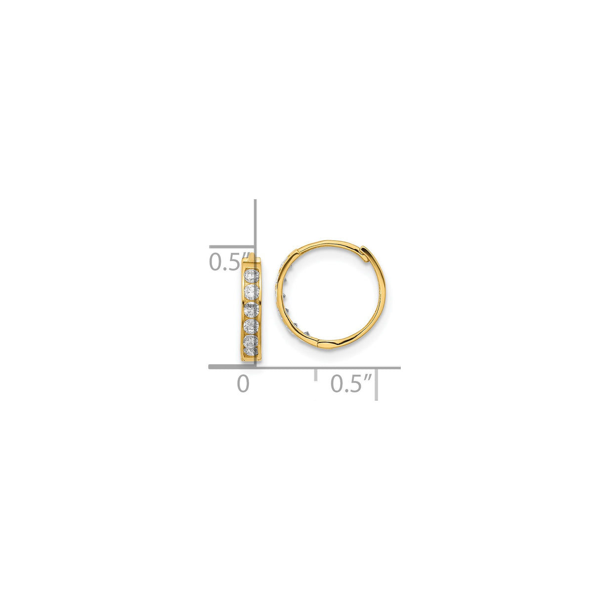 14k Yellow Gold Hoop Earrings with Channel Set Cubic Zirconia, Lightweight Classic Style for Women