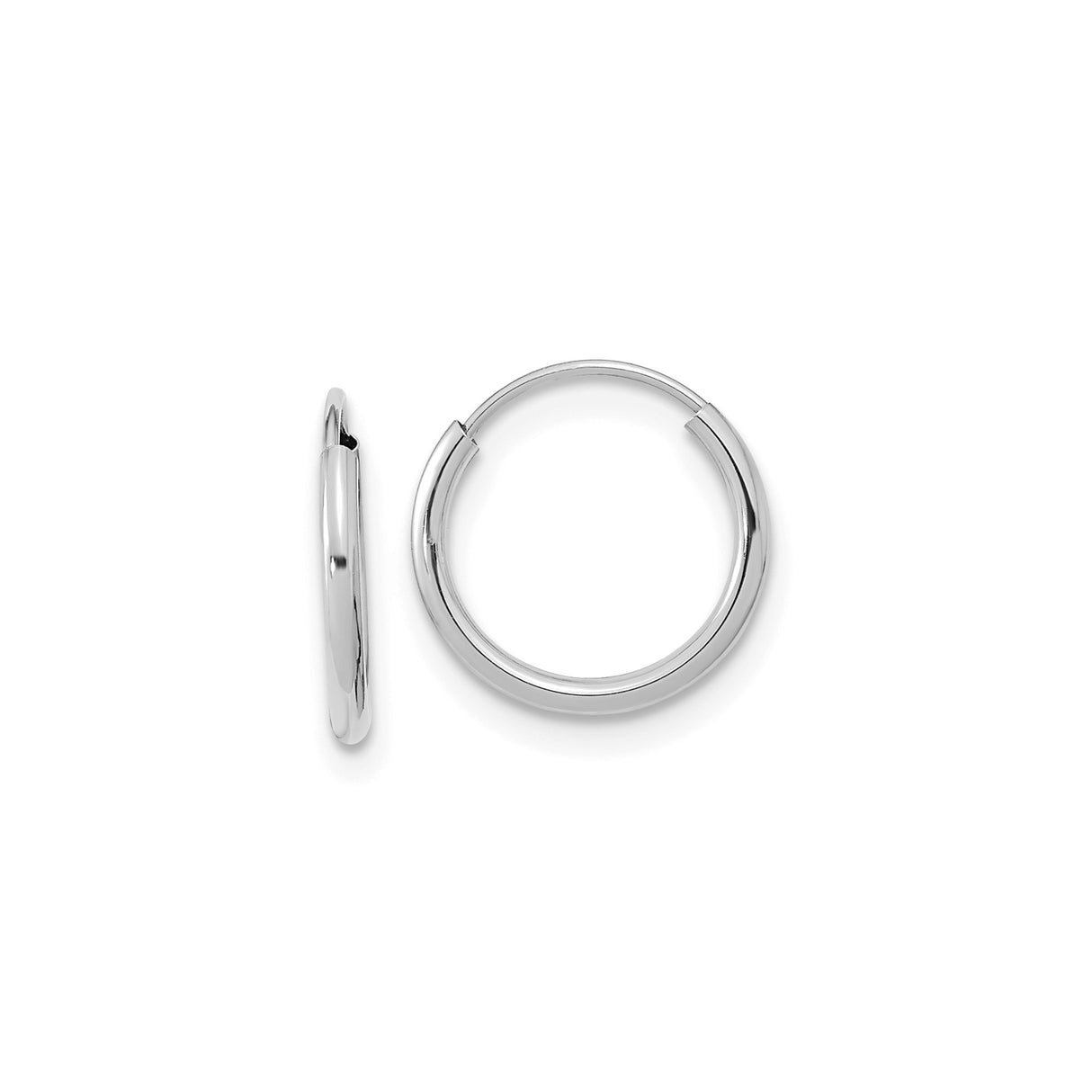 14k White Gold Hoop Earrings, Polished Finish, Classic Minimalist Unisex Design