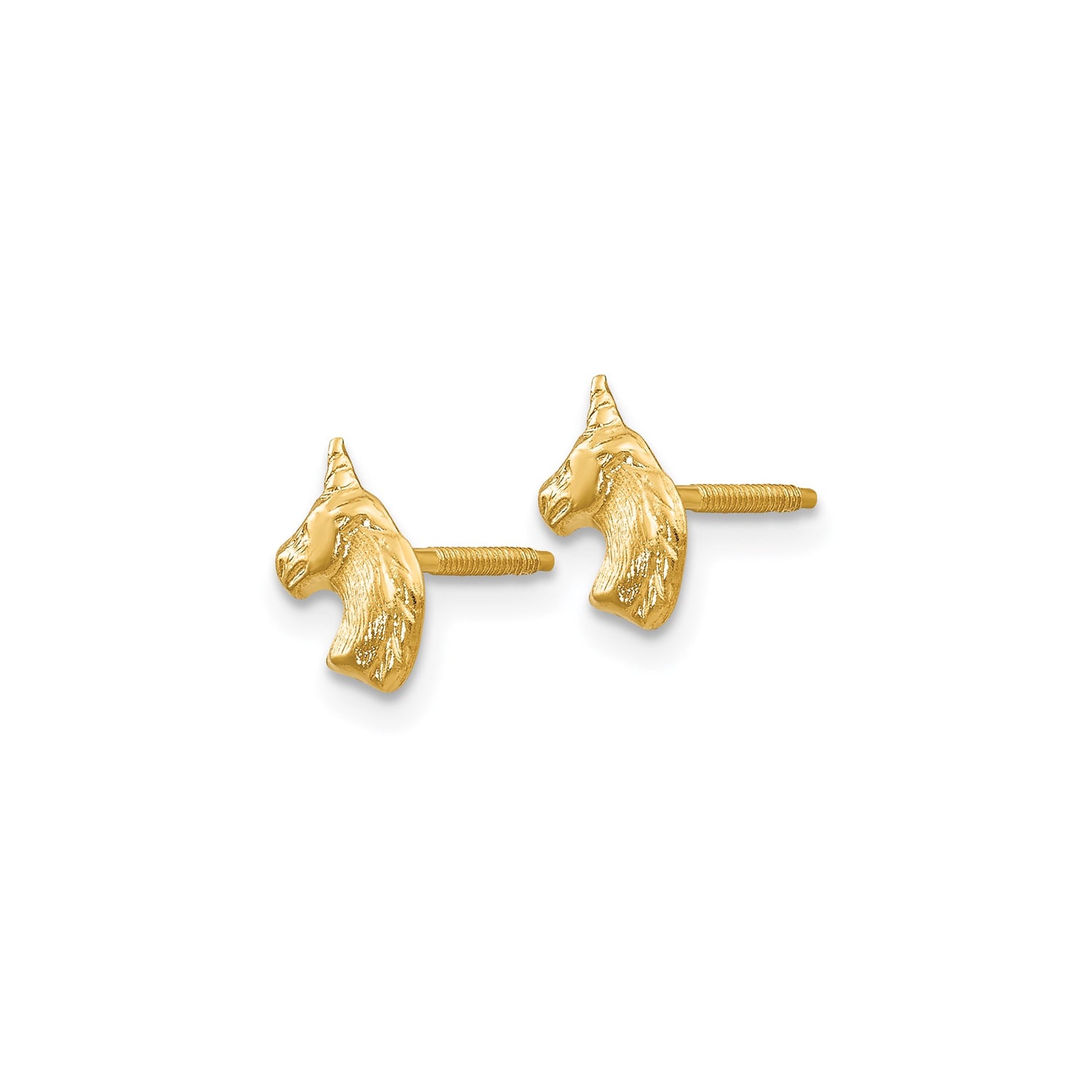 14k Yellow Gold Unicorn Stud Earrings, Whimsical Fantasy Design for Women and Girls