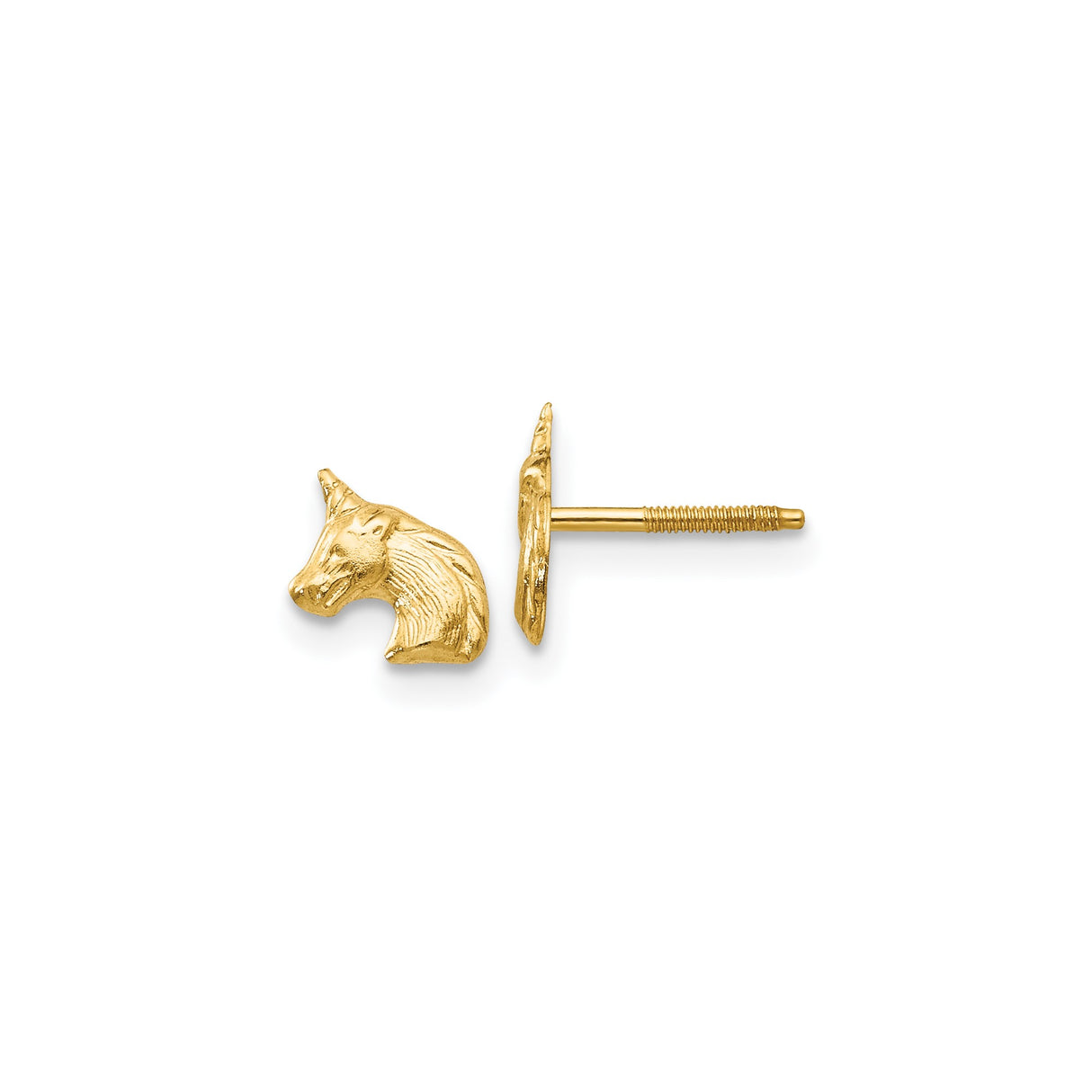 14k Yellow Gold Unicorn Stud Earrings, Whimsical Fantasy Design for Women and Girls
