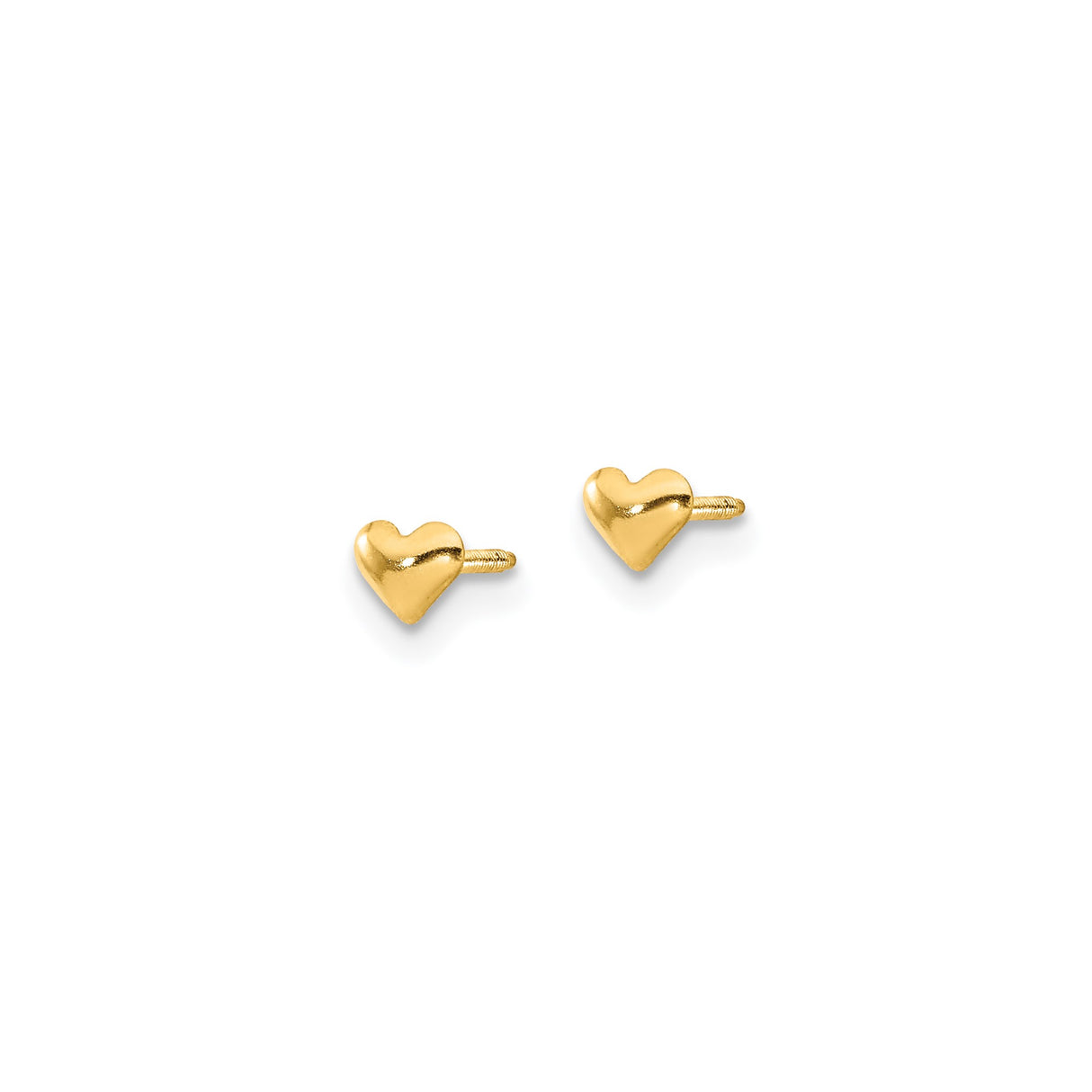 14k Yellow Gold Heart Stud Earrings with Screw Backs, Puffed Minimalist Design for Women or Girls