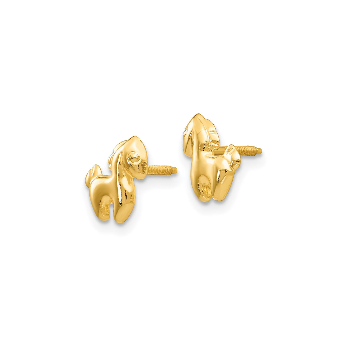 14k Yellow Gold Horse Stud Earrings, Pony Motif Screw Back Animal Jewelry for Girls and Women