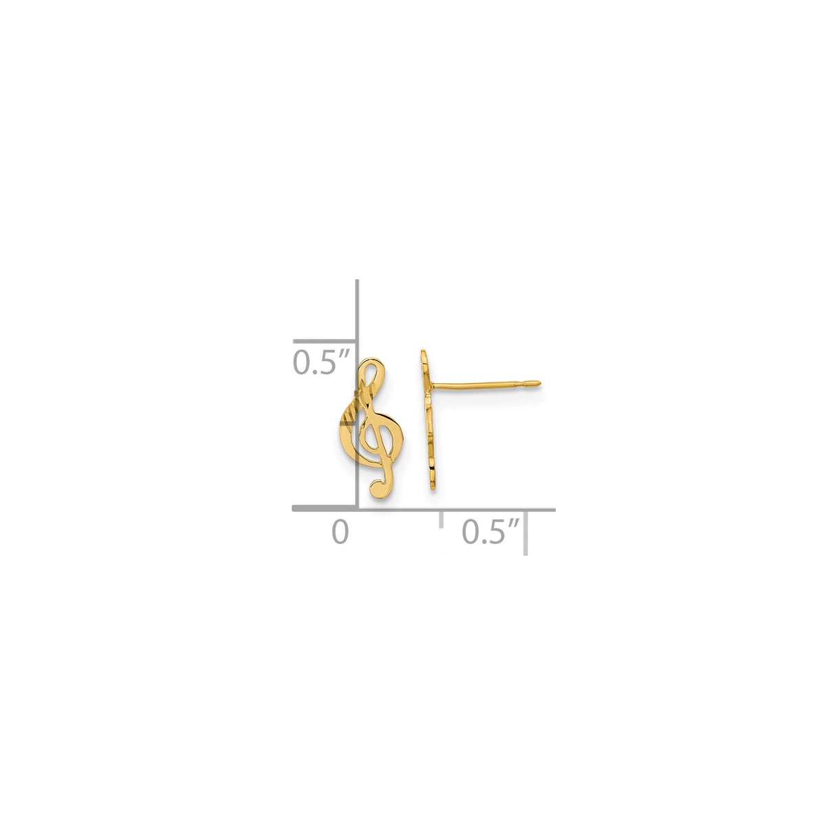 14k Yellow Gold Treble Clef Stud Earrings, Musical Note Design, Unisex Dainty Jewelry