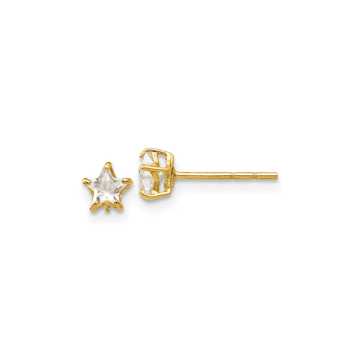 14k Yellow Gold Star Stud Earrings with Cubic Zirconia, Celestial Minimalist Design for Women