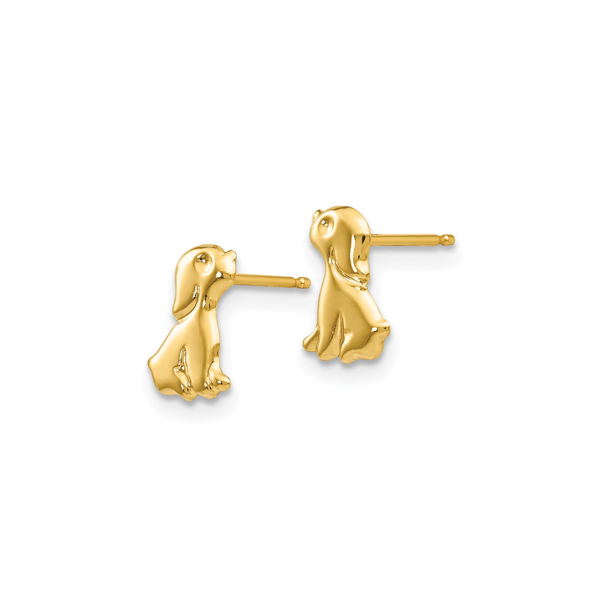 14k Yellow Gold Bunny Stud Earrings, Polished Rabbit Design Animal Jewelry for Women and Girls