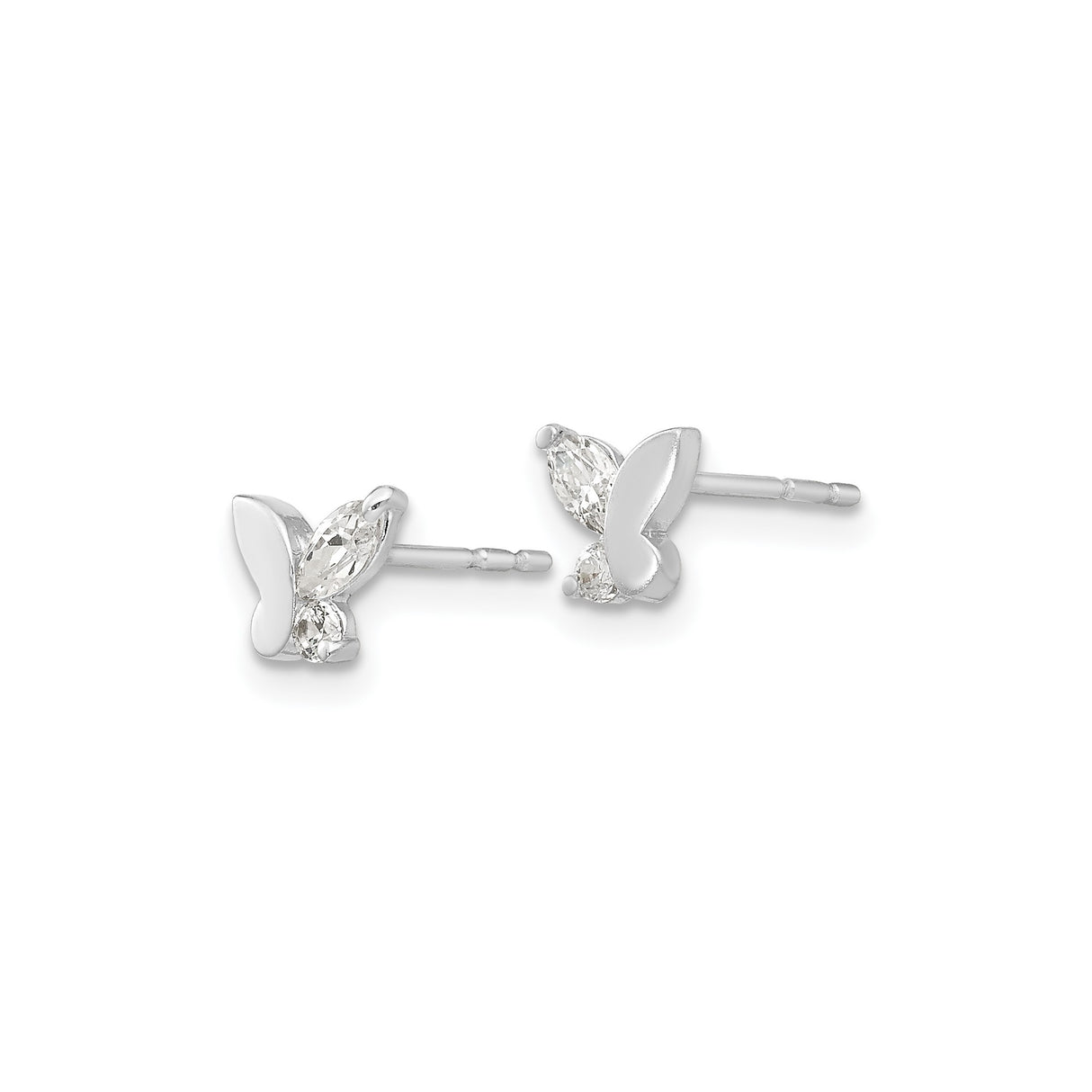 14k White Gold Butterfly Stud Earrings with Cubic Zirconia and White Enamel