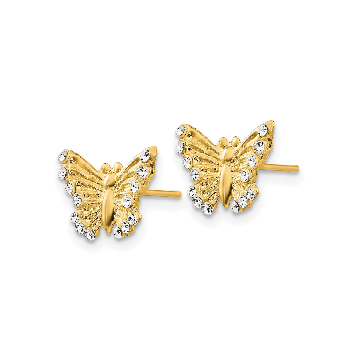 14k Yellow Gold Butterfly Stud Earrings with Cubic Zirconia Accents, Dainty Nature-Inspired Design