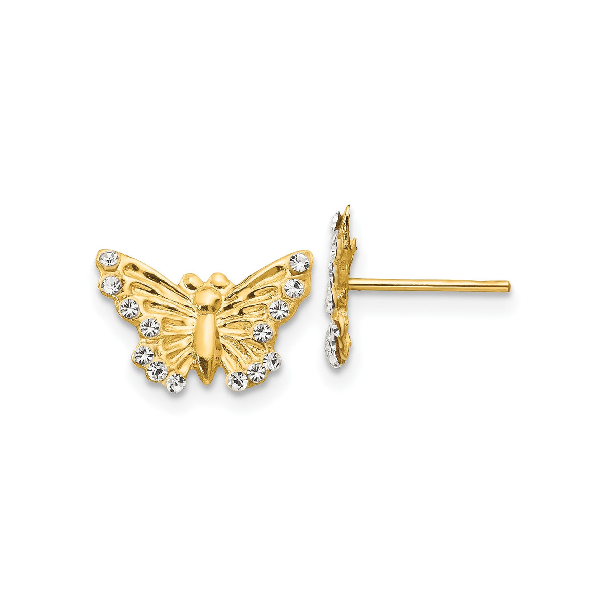 14k Yellow Gold Butterfly Stud Earrings with Cubic Zirconia Accents, Dainty Nature-Inspired Design