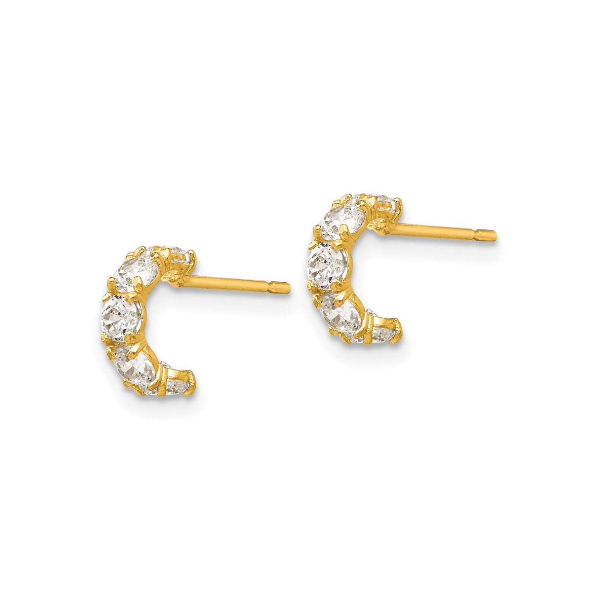 14k Yellow Gold Half Hoop Earrings with Cubic Zirconia in Prong Setting, Classic Design for Women