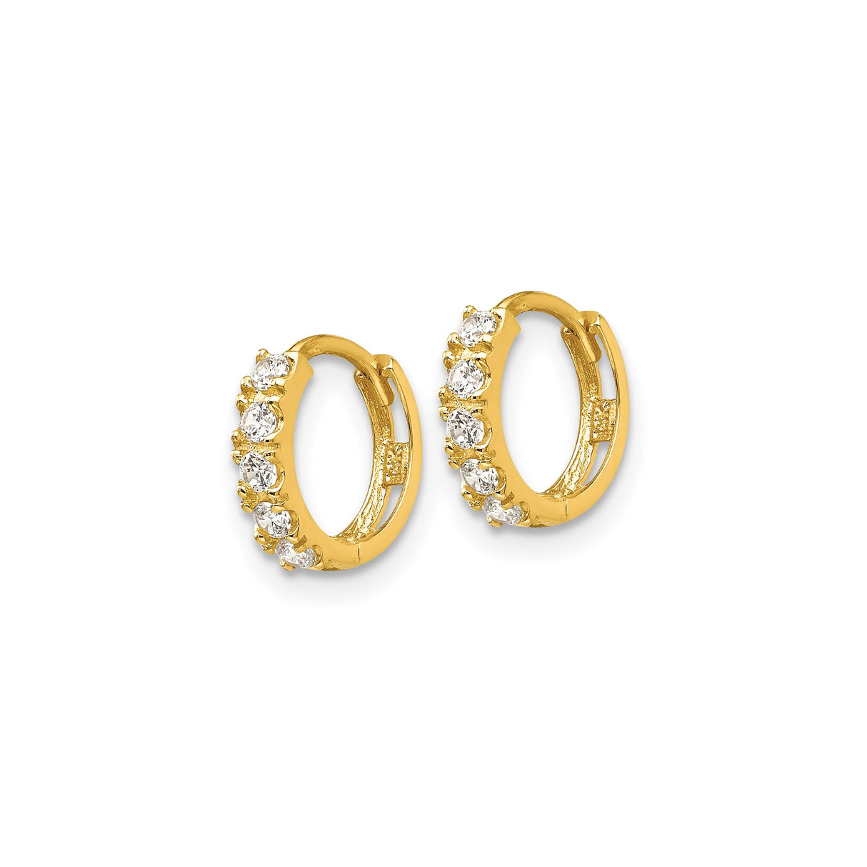 14k Yellow Gold Hoop Earrings with Cubic Zirconia, Channel Set Small Hoops for Women