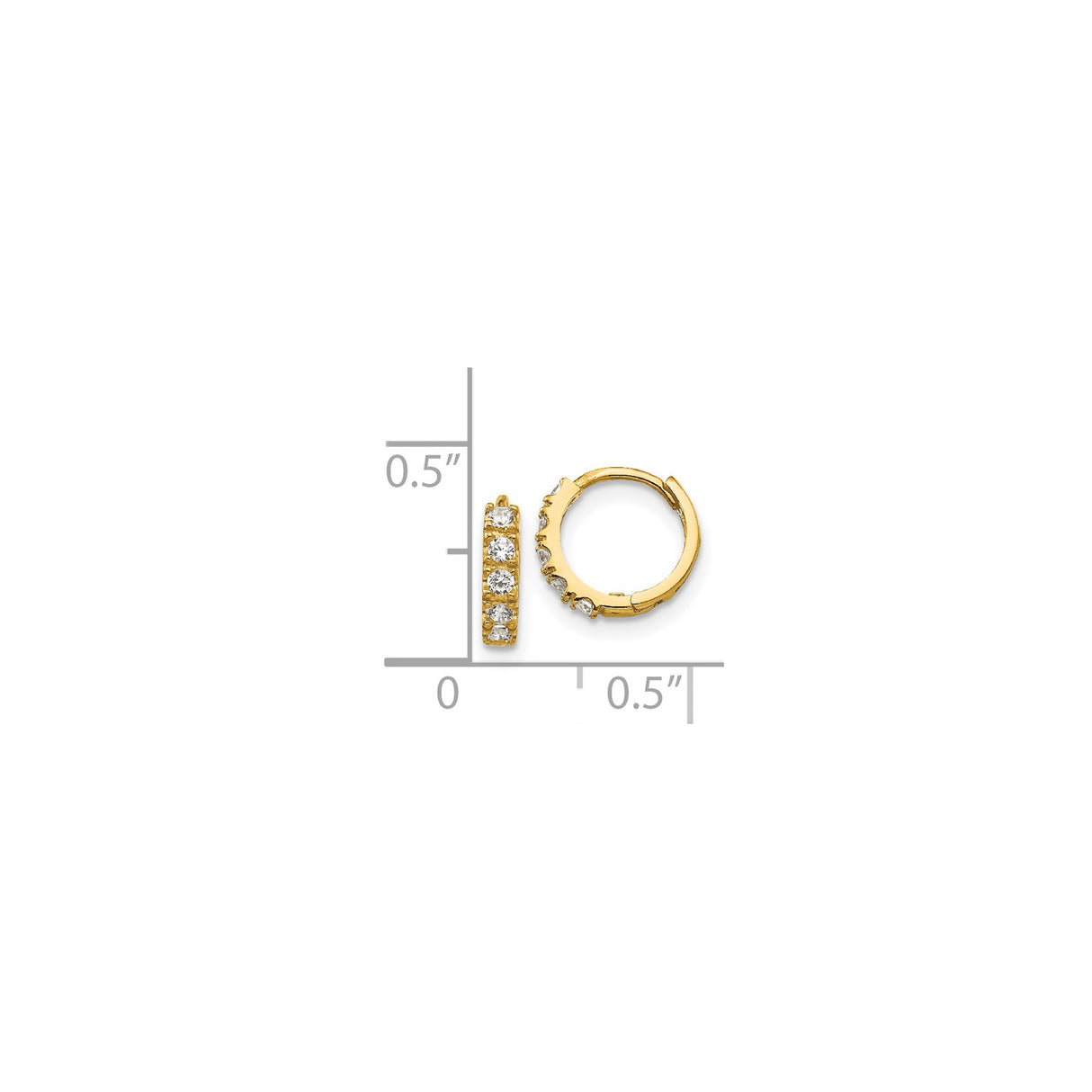 14k Yellow Gold Hoop Earrings with Cubic Zirconia, Channel Set Small Hoops for Women