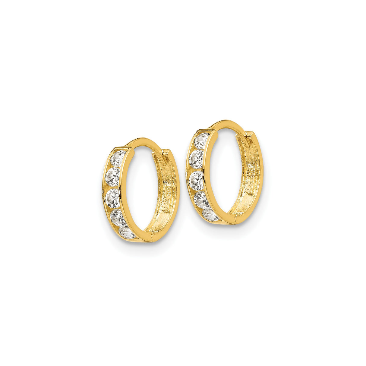 14k Yellow Gold Hoop Earrings with Channel Set Cubic Zirconia, Polished Lightweight Design