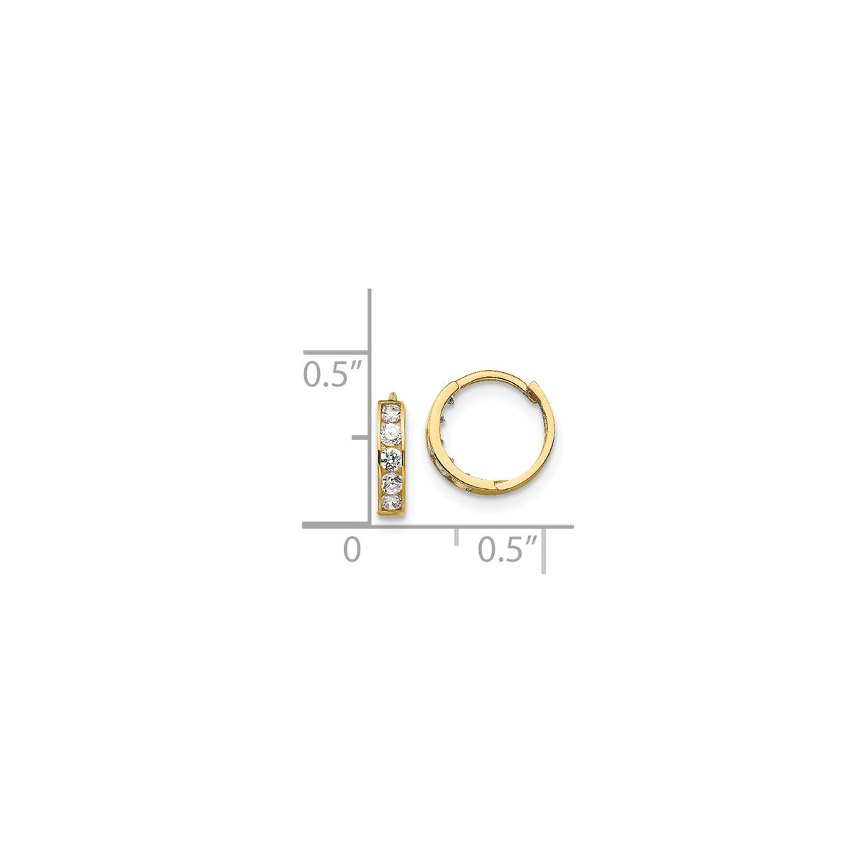14k Yellow Gold Hoop Earrings with Channel Set Cubic Zirconia, Polished Lightweight Design