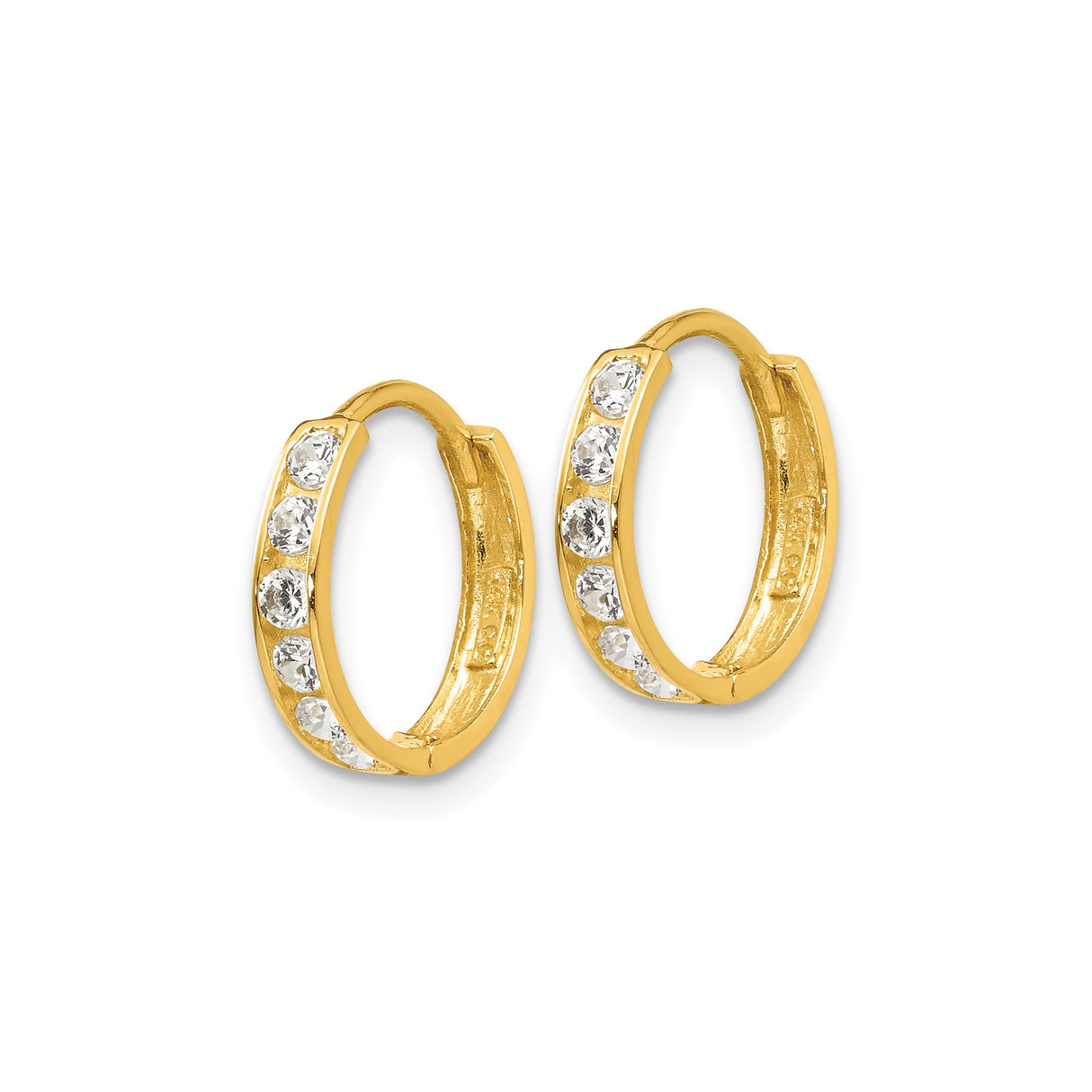 14k Yellow Gold Hoop Earrings with Cubic Zirconia in Channel Setting, Classic Minimalist Style