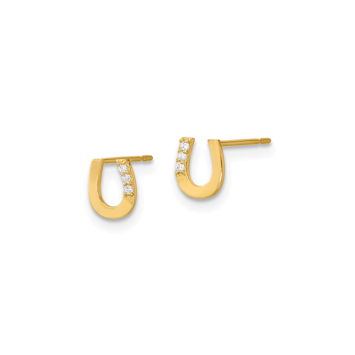 14k Yellow Gold Horseshoe Stud Earrings with Cubic Zirconia, Western-Inspired Luck Charm for Women