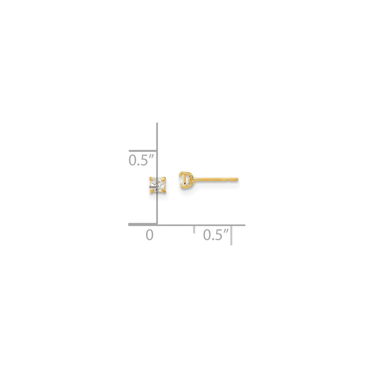 14k Yellow Gold Stud Earrings with Square Princess Cut Cubic Zirconia, Minimalist Style