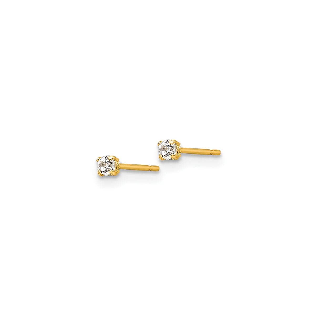 14k Yellow Gold Stud Earrings with Round Cut Cubic Zirconia in Prong Setting