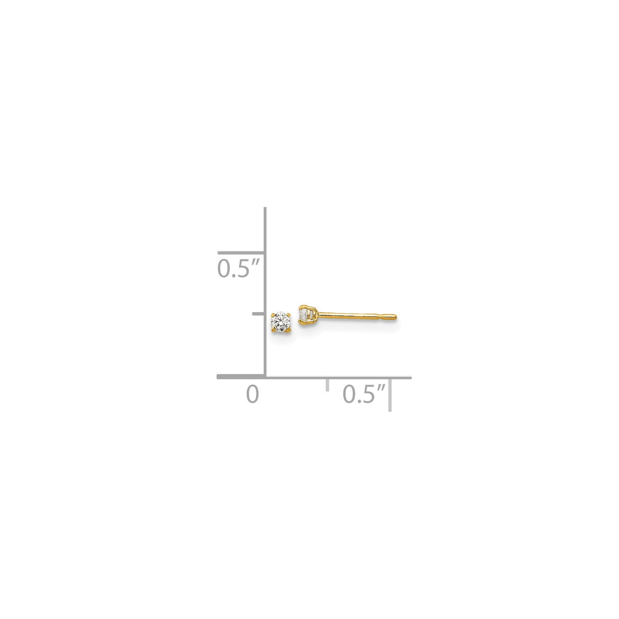 14k Yellow Gold Stud Earrings with Round Cut Cubic Zirconia in Prong Setting